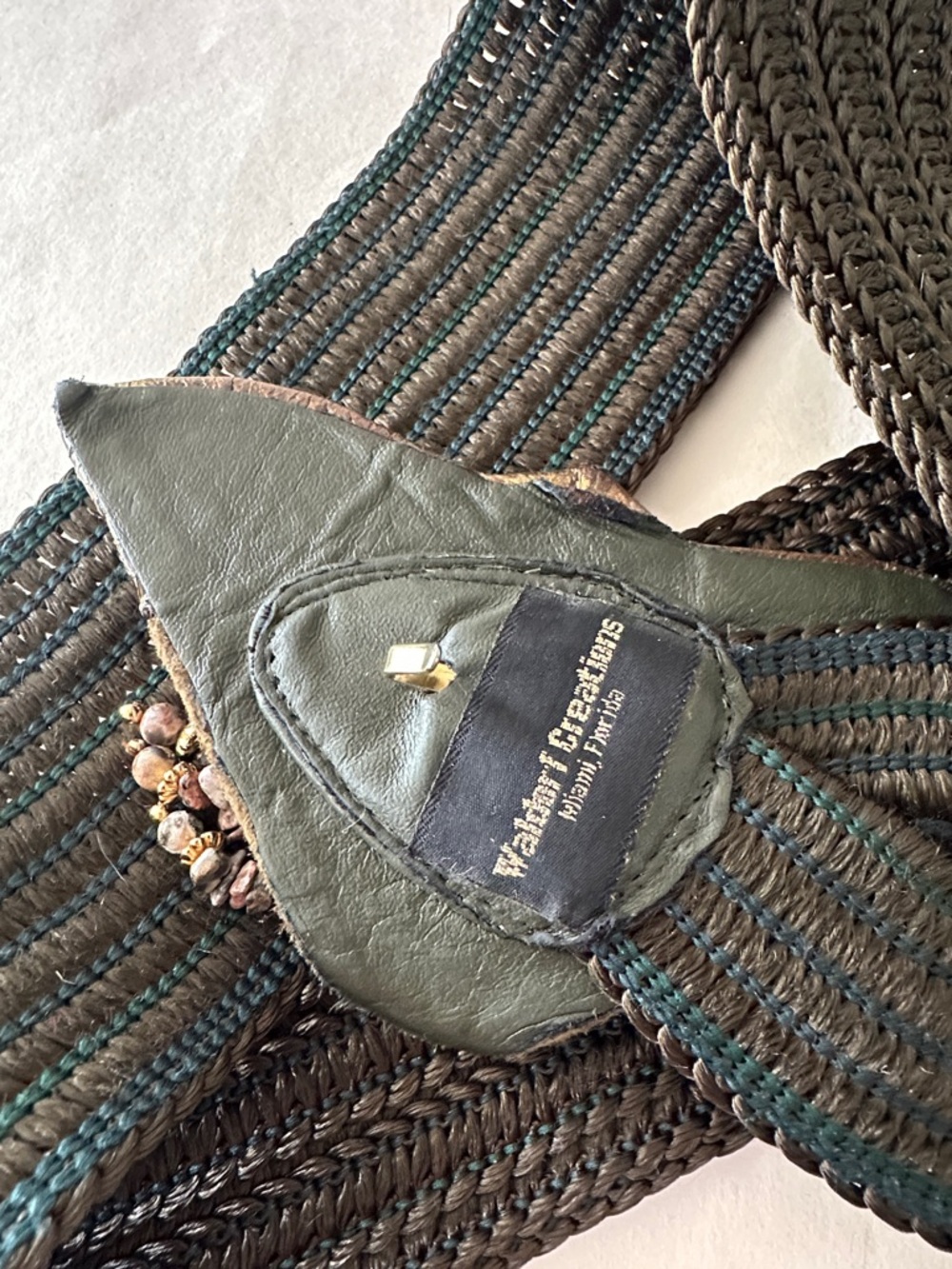 VINTAGE WALDORF CREATIONS ARTISAN SILK LEATHER JASPER STONE BELT - Picture 4 of 4